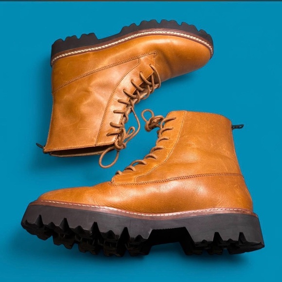 Madewell Citywalk Lugsole Lace-Up Boots // Back-Zip Combat Luggage Brown - Picture 3 of 4